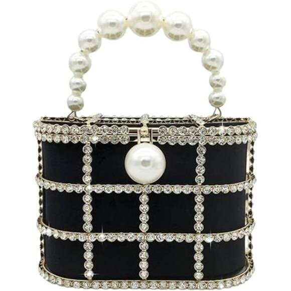 Evening Handbags with Pearl Rhinestones Wedding Bucket Totes Bags Party Clutch - Picture 7 of 7